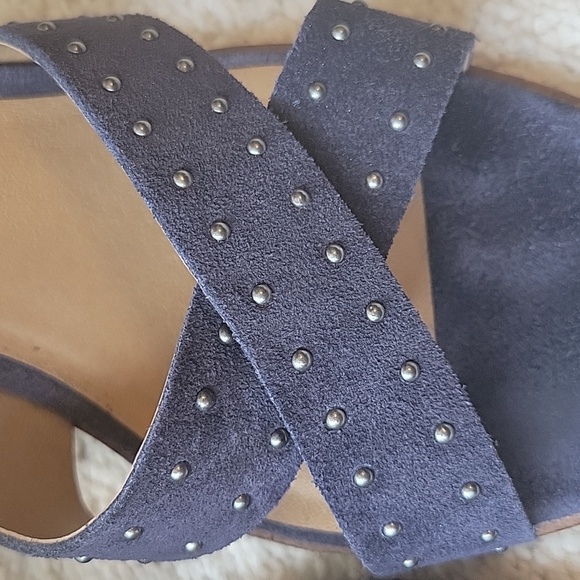 Lucky Brand Stacked Heel Strappy Suede Sandals - Picture 11 of 11